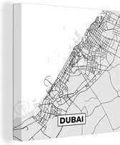 Canvas Schilderij Dubai - Stadskaart - Plattegrond - Zwart Wit - Kaart - 20x20 cm - Wanddecoratie