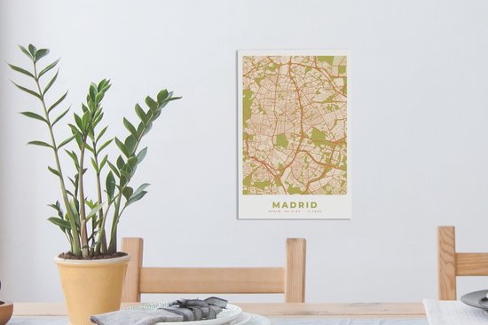 Peinture sur toile Madrid - Vintage - Plan de la ville - Plan d'étage - Carte - 20x30 cm - Décoration murale