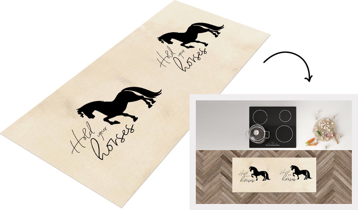 KitchenYeah Keukenloper - Loper keuken - Spreuken - Paard - Quotes - Hold your horses - 120x50 cm - Keukenloper vinyl Multicolor