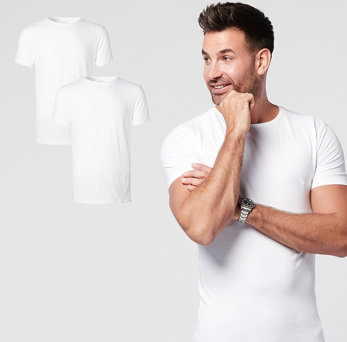 SKOT Fashion T-shirt heren round neck White 2 pack - Wit - Maat L
