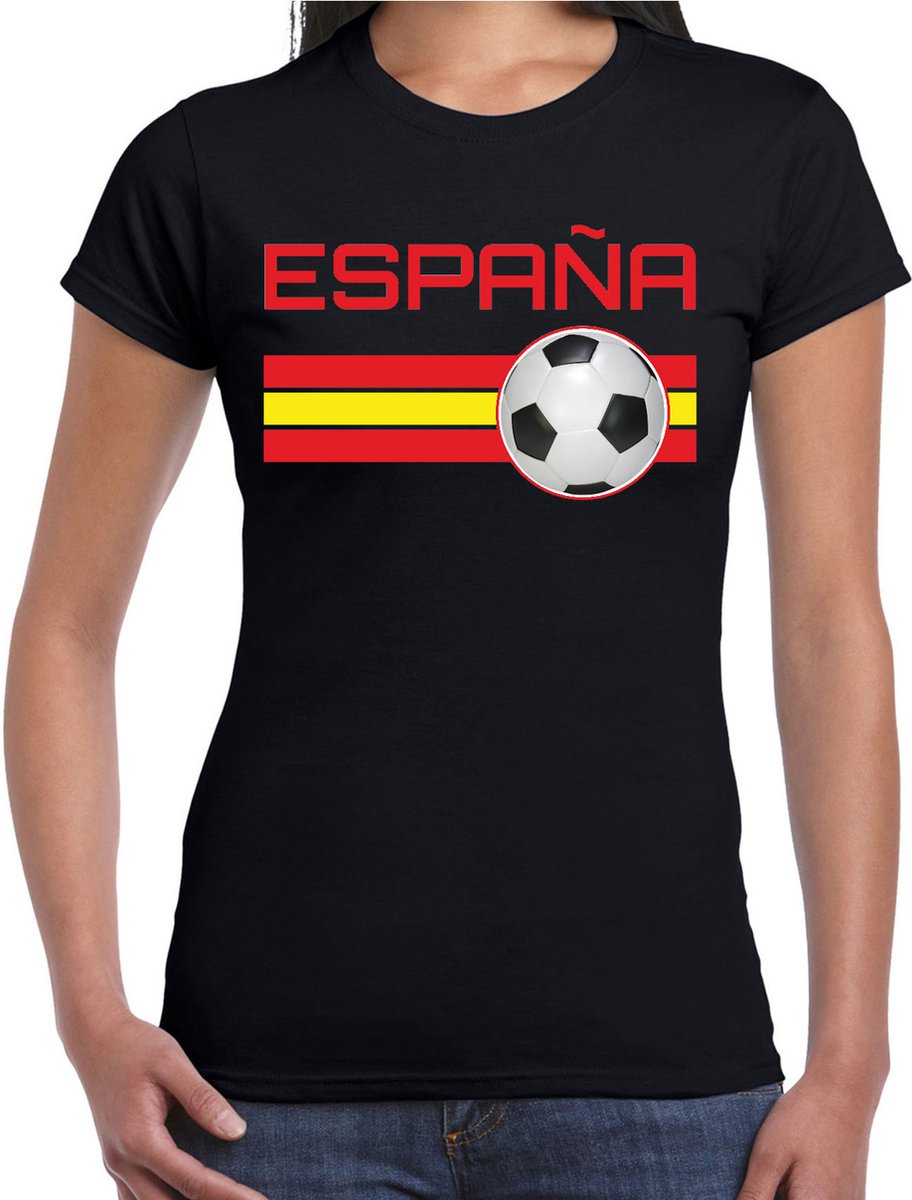 Espana / Spanje voetbal / landen t-shirt met voetbal en Spaanse vlag - zwart - dames - Spanje landen shirt / kleding - EK / WK / Voetbal shirts XXL