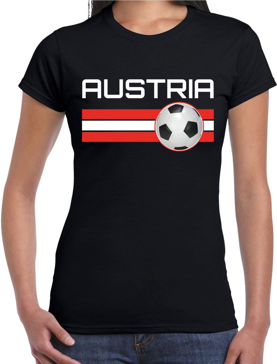 Austria / Oostenrijk voetbal / landen t-shirt met voetbal en Oostenrijkse vlag - zwart - dames - Oostenrijk landen shirt / kleding - EK / WK / Voetbal shirts L