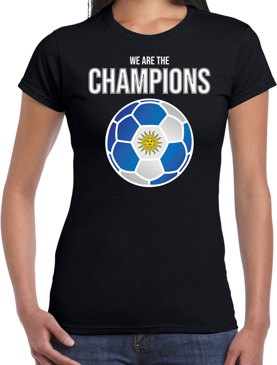 Uruguay WK supporter t-shirt - we are the champions met Uruguayaanse voetbal - zwart - dames - kleding / shirt XS