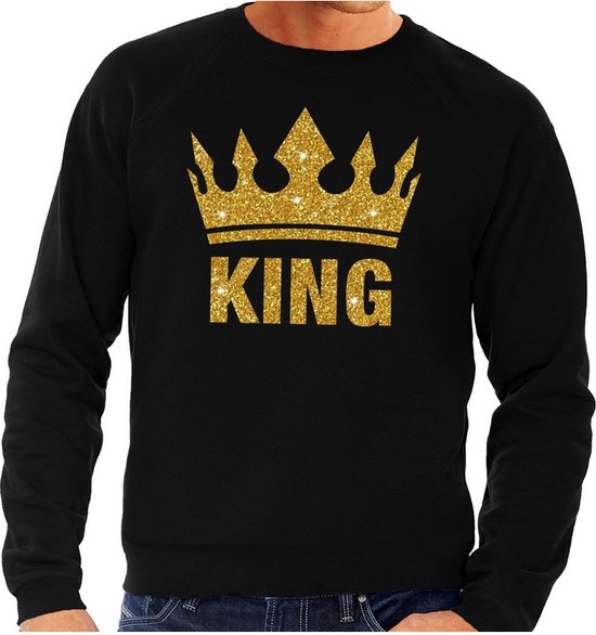 Zwarte King gouden glitter kroon sweater trui heren Zwarte Koningsdag kleding S bol