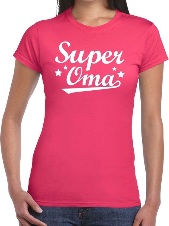 Super oma cadeau t-shirt fuchsia roze dames - kado shirt voor grootmoeders M