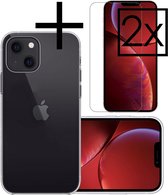 Hoes Geschikt voor iPhone 13 Hoesje Cover Siliconen Back Case Hoes Met 2x Screenprotector - Transparant
