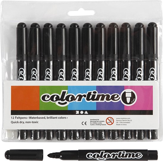 Colortime stift,  5 mm lijn, zwart, 12 stuks - Colortime