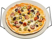 Pierre à pizza en céramique ronde 33 cm avec poignées - Avec pelle à pizza en acier inoxydable pliante 25 cm - Pierre à pizza pour BBQ/ four