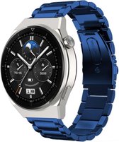 Strap-it Stalen schakel bandje - geschikt voor Huawei Watch GT / GT 2 / GT 3 / GT 3 Pro 46mm / GT 2 Pro / GT Runner / Watch 3 - Pro - blauw