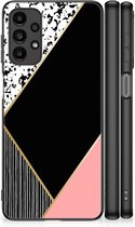 TPU Silicone Hoesje Geschikt voor Samsung Galaxy A13 4G Telefoonhoesje met Zwarte rand Black Pink Shapes