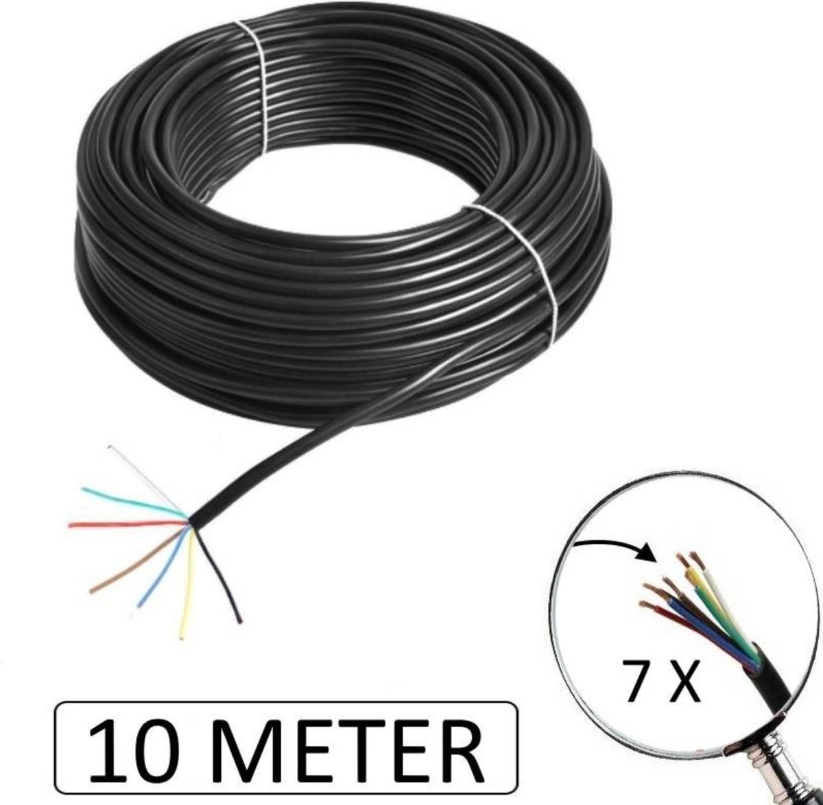 Benson Aanhangwagen kabel - 7-polig - 10 meter - 0.75 mm² - zwart - PVC materiaal – foto 2