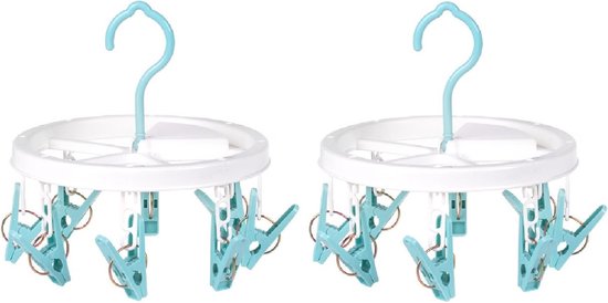 2x stuks droogcarrousels/droogmolens blauw met 8 knijpers 17 x 18 cm – Droogrek/droogmolen/wasrekje