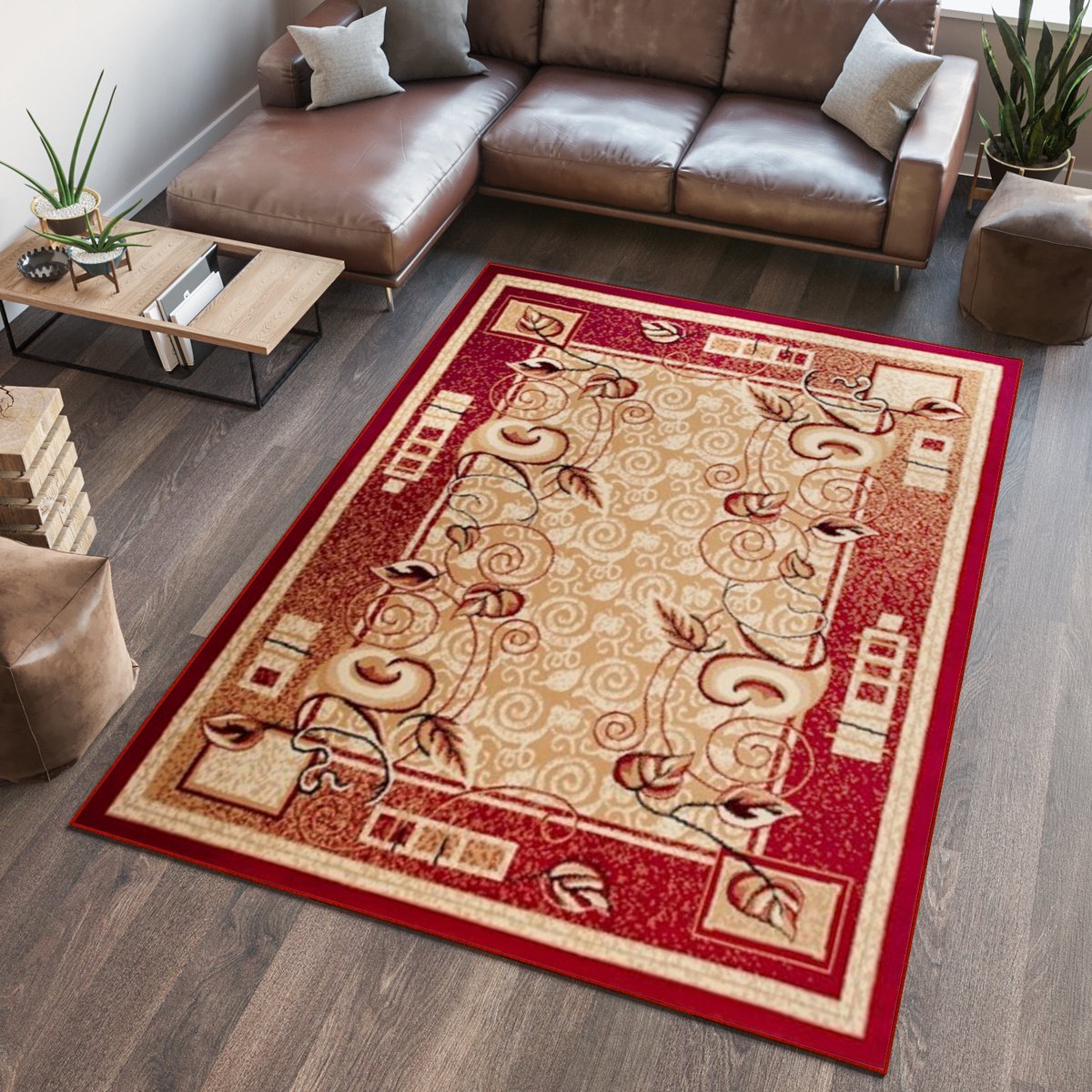 Tapiso Atlas PP Vloerkleed Rood Beige Woonkamer Tapijt Kleed Maat- 140x200 Rood 6