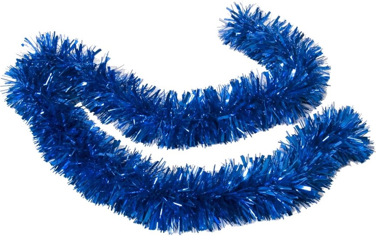 Kerstslingers - 2x stuks - glitter blauw - folie lametta - 180 x 12 cm - extra brede slinger/kerstboom versiering – foto 2