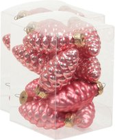 24x Dennenappel kersthangers/kerstballen bubblegum roze van glas - 6 cm - mat/glans - Kerstboomversiering