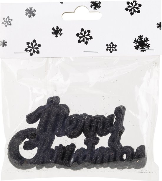 18x stuks Merry Christmas kersthangers zwart van kunststof 10 cm kerstornamenten - Kerstboomversiering - Kerstornamenten