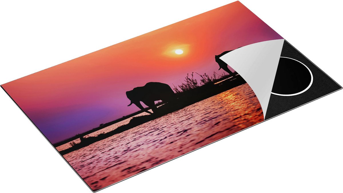 Chefcare Inductie Beschermer Twee Olifanten aan het Water bij Zonsondergang - 85x52 cm - Afdekplaat Inductie - Kookplaat Beschermer - Inductie Mat