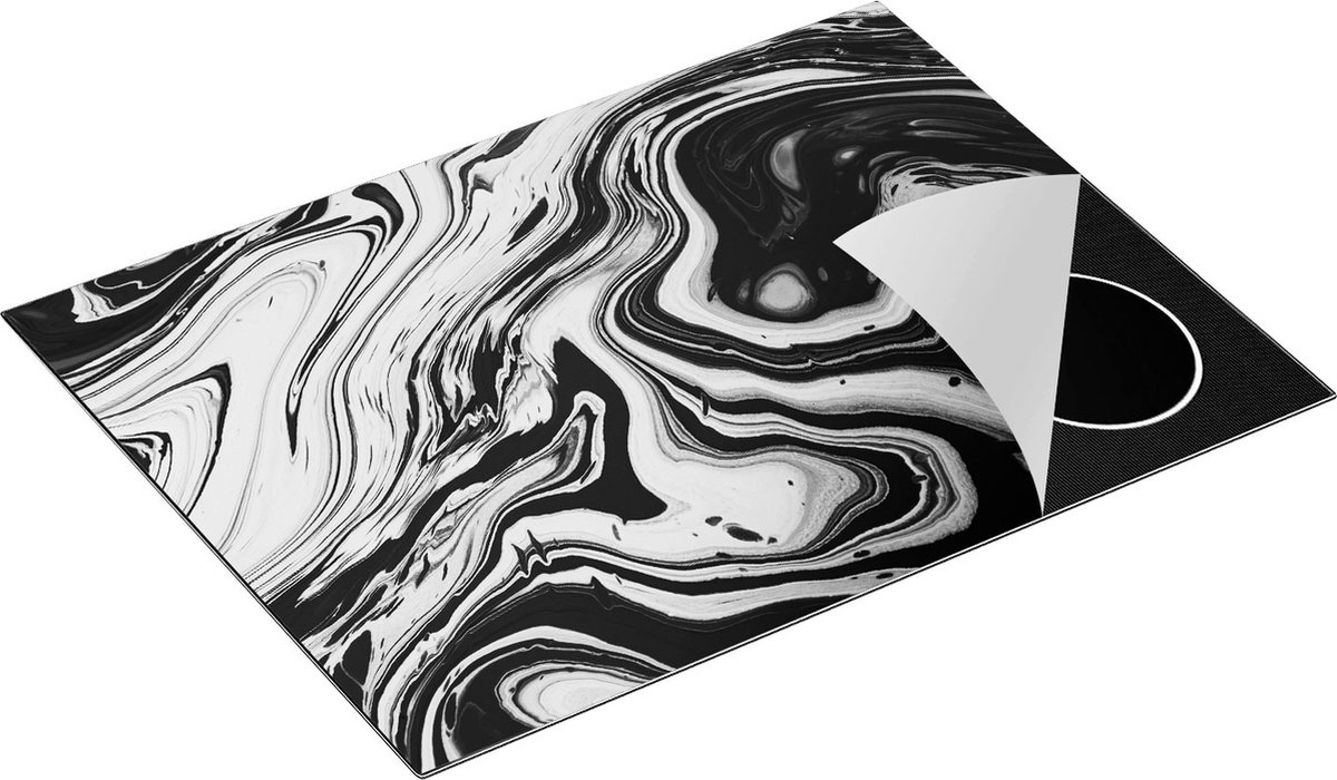 Chefcare Inductie Beschermer Abstracte Kunst - Zwart Wit - 70x55 cm - Afdekplaat Inductie - Kookplaat Beschermer - Inductie Mat