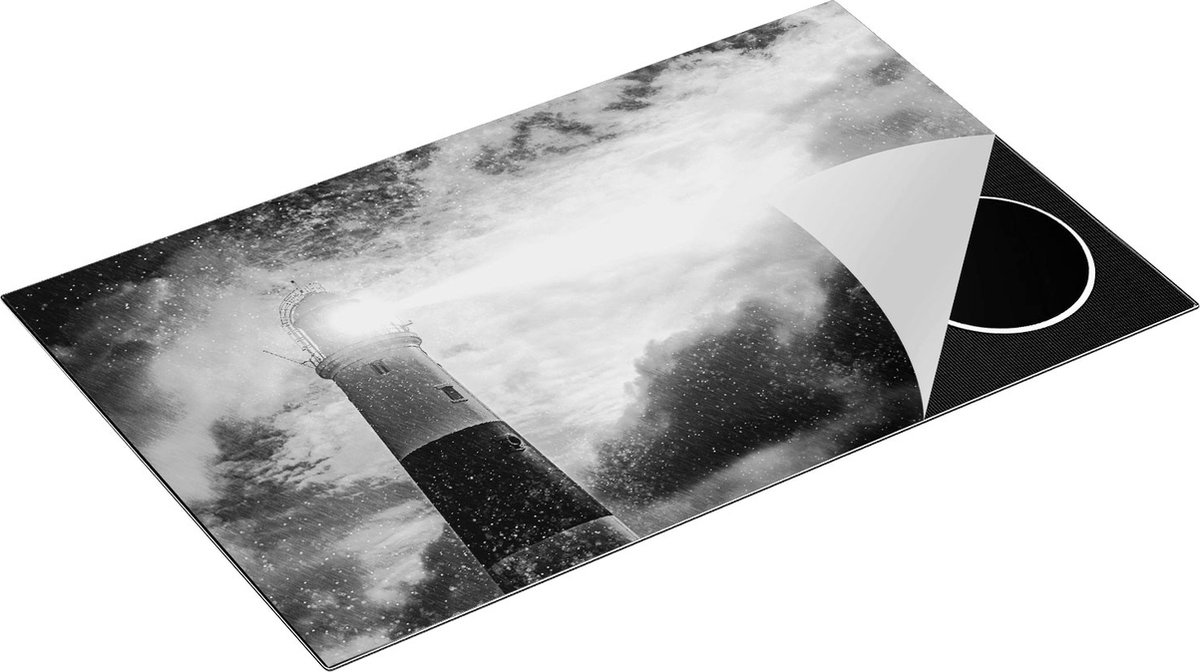 Chefcare Inductie Beschermer Vuurtoren tijdens de Regen Storm - Zwart Wit - 85x52 cm - Afdekplaat Inductie - Kookplaat Beschermer - Inductie Mat