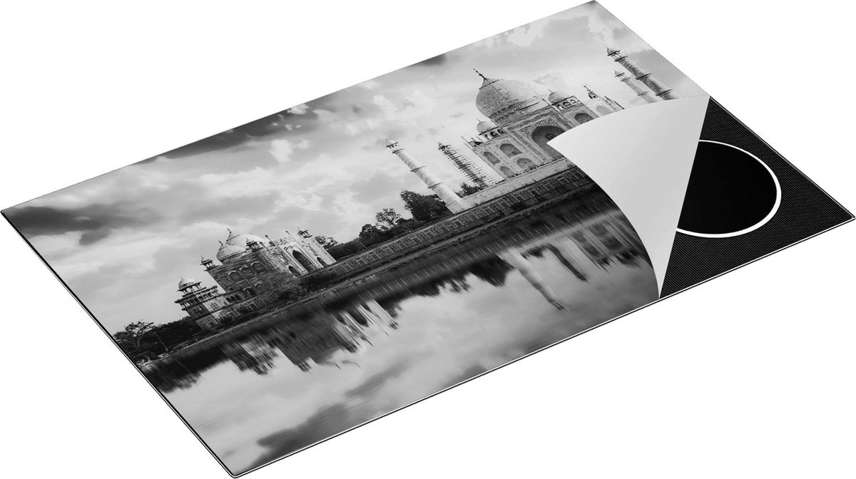 Chefcare Inductie Beschermer Taj Mahal bij het Water in India - Zwart Wit - 85x52 cm - Afdekplaat Inductie - Kookplaat Beschermer - Inductie Mat