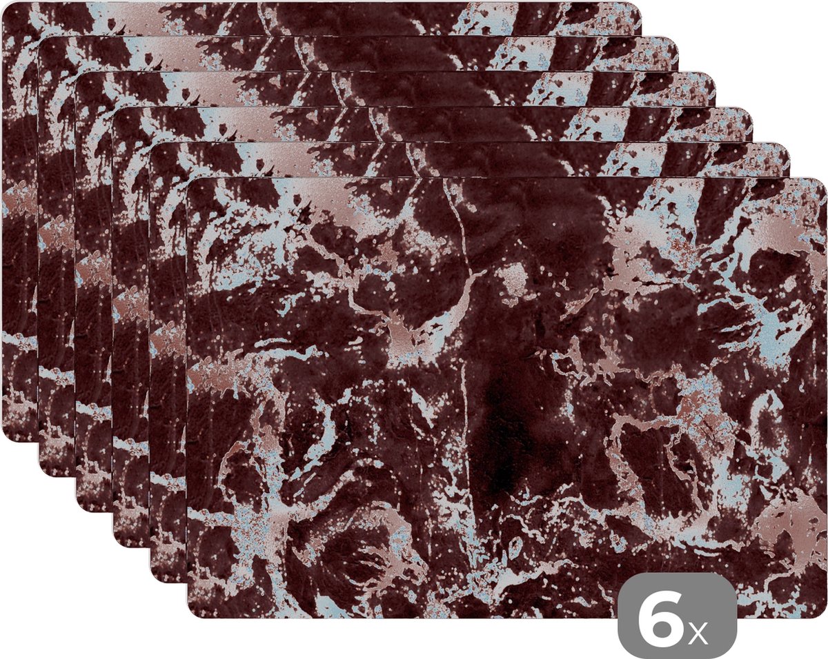 Placemats - Roze - Zwart - Luxe - Stenen - Marmer - Onderlegger - 45x30 cm - 6 stuks