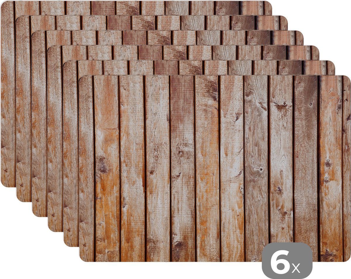 Placemat - Placemats - OSB - Wood - Hout - Plank - Schutting - Tafel onderzetters - 45x30 cm - 6 stuks