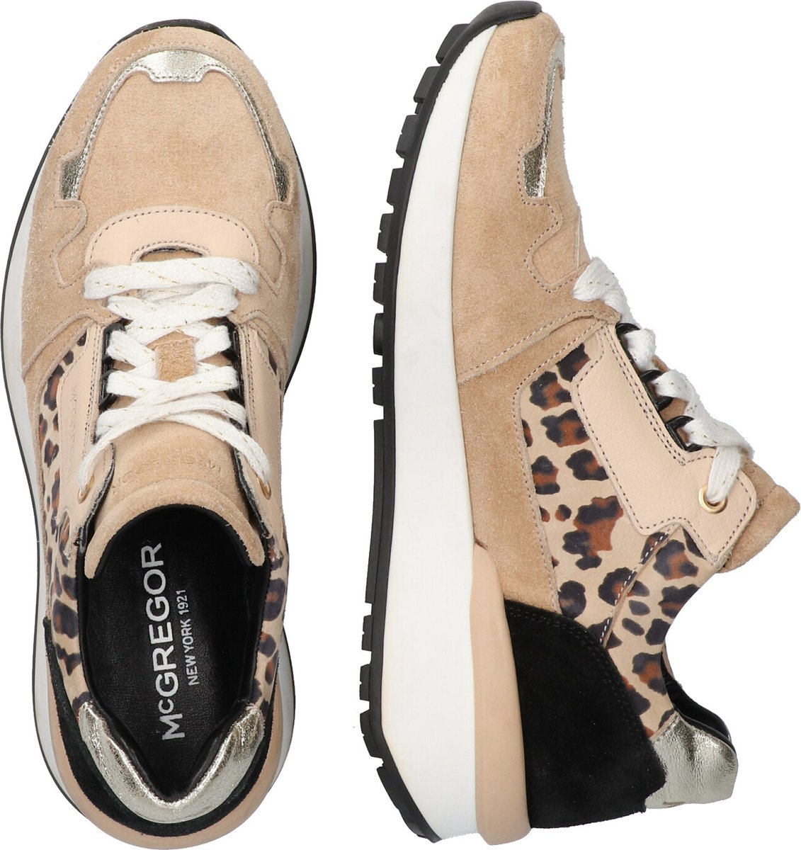 McGregor Vrouwen Sneakers - Beige Leopard - Lage Sneakers - Nubuck - Veters  | bol.com