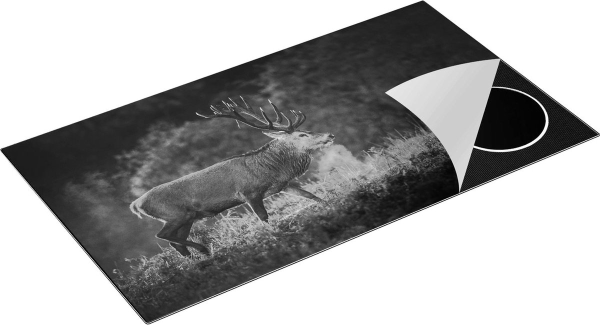 Chefcare Inductie Beschermer Hert in het Gras met Mist - Zwart Wit - 95x50 cm - Afdekplaat Inductie - Kookplaat Beschermer - Inductie Mat