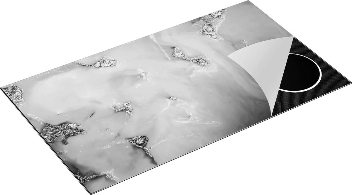 Chefcare Inductie Beschermer Abstracte Kunst - Luxueuze Marmer - Zwart Wit - 90x52 cm - Afdekplaat Inductie - Kookplaat Beschermer - Inductie Mat