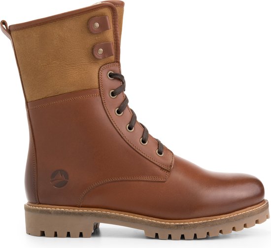 Travelin Holm - Heren Enkellaarzen - Leren veterboots - wol gevoerd - Cognac bruin leer - Maat 41