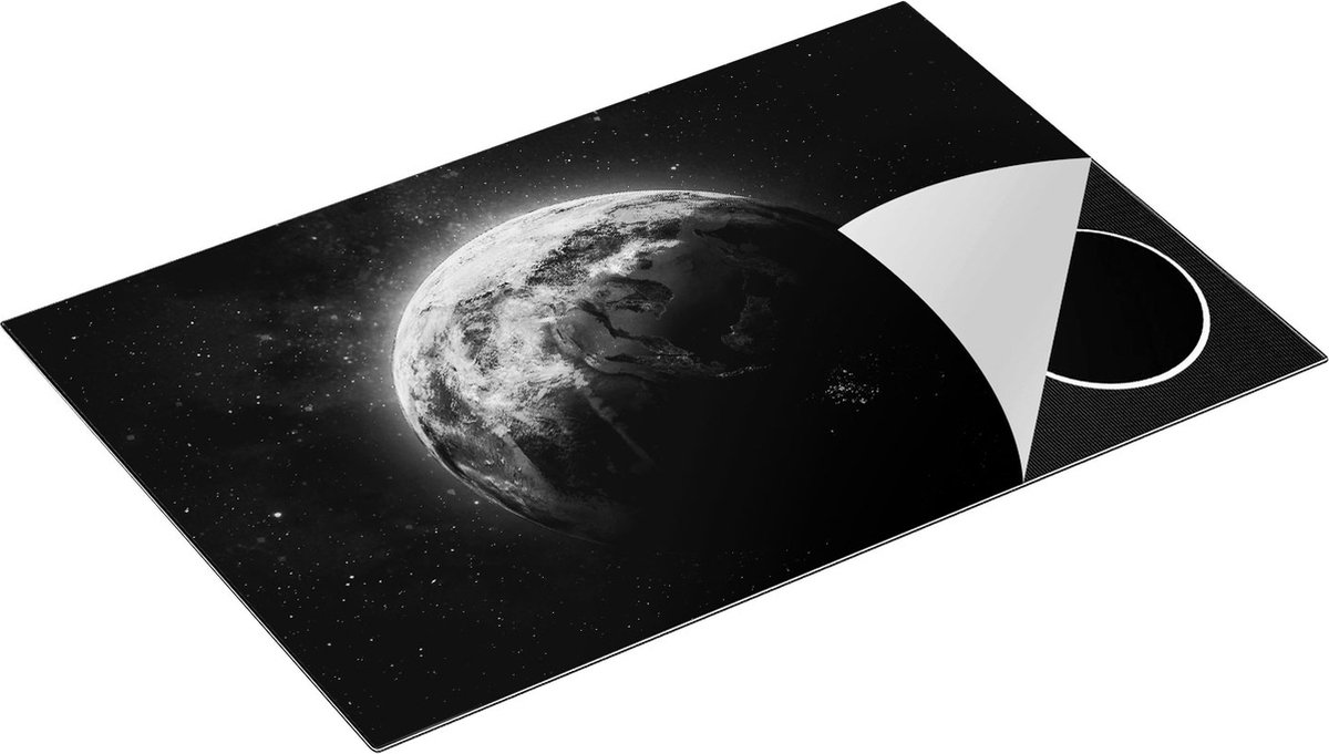 Chefcare Inductie Beschermer De Aarde vanuit de Ruimte - Zwart Wit - 80x52 cm - Afdekplaat Inductie - Kookplaat Beschermer - Inductie Mat