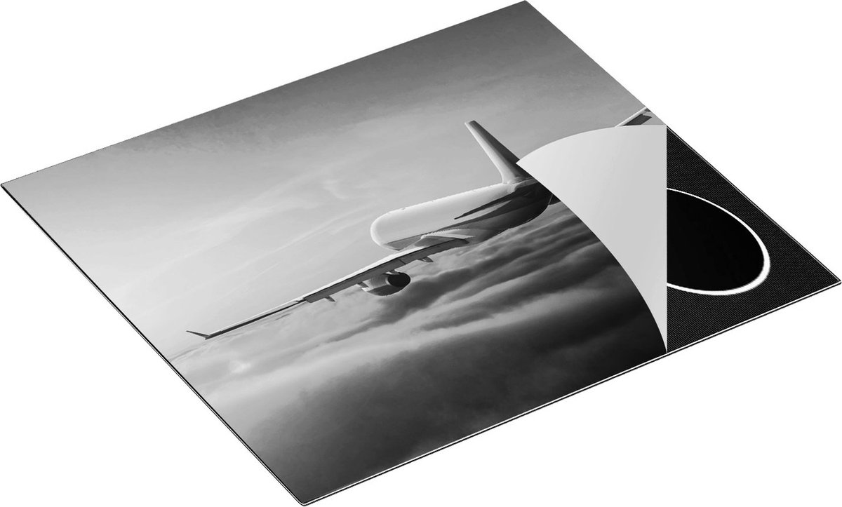 Chefcare Inductie Beschermer Vliegtuig in de Wolken bij Zonsondergang - Zwart Wit - 60x55 cm - Afdekplaat Inductie - Kookplaat Beschermer - Inductie Mat