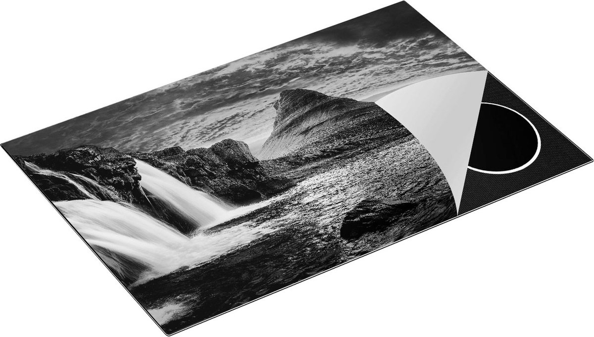 Chefcare Inductie Beschermer Waterval bij een Berg - Zwart Wit - 80x52 cm - Afdekplaat Inductie - Kookplaat Beschermer - Inductie Mat