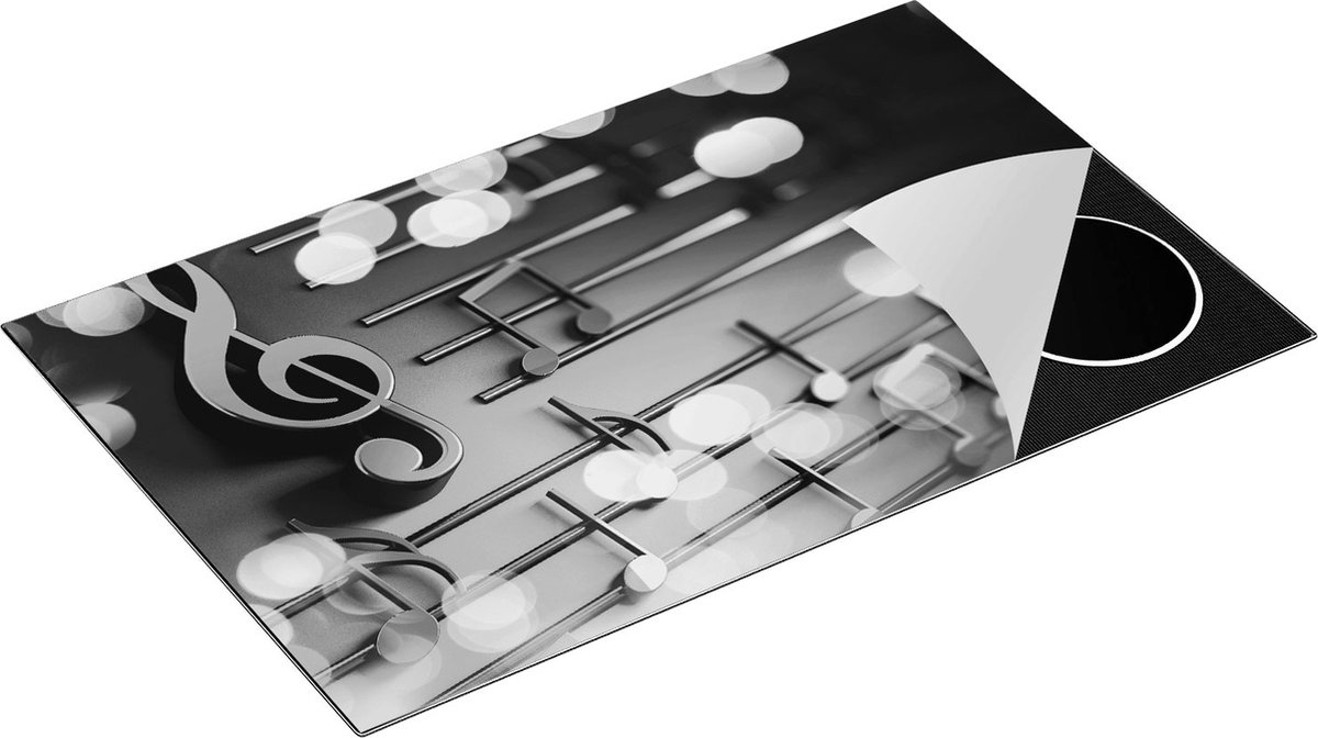Chefcare Inductie Beschermer Illustratie van Muzieknoten - Abstract - Zwart Wit - 85x50 cm - Afdekplaat Inductie - Kookplaat Beschermer - Inductie Mat