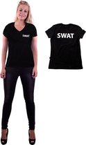 PartyXplosion - Politie & Detective Kostuum - Zwart Swat T-Shirt Vrouw - zwart - Extra Small - Carnavalskleding - Verkleedkleding