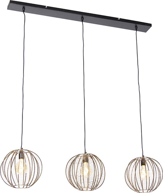 QAZQA dong - Industriele Hanglamp eettafel voor boven de eettafel | in eetkamer - 3 lichts - L 120 cm - Brons - Industrieel - Woonkamer | Slaapkamer | Keuken