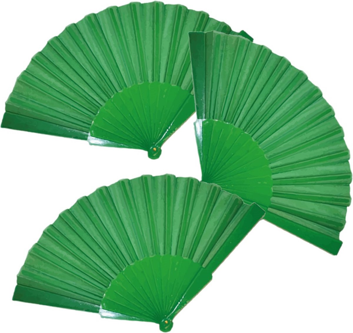 Handwaaier/spaanse waaier - 4x stuks - groen - polyester - Verkoeling in de zomer - 41 x 22 cm