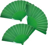 4x stuks handwaaiers/Spaanse waaiers groen - polyester - Verkoeling in de zomer