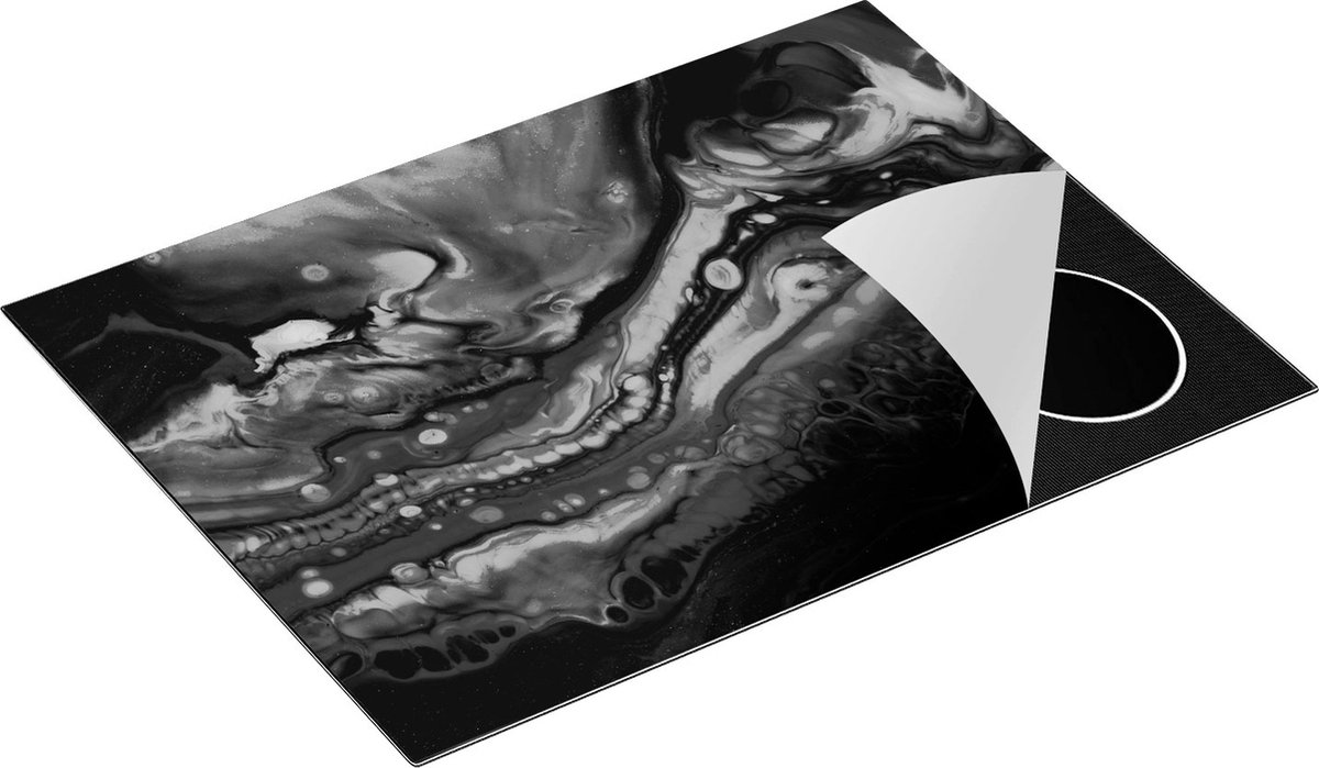 Chefcare Inductie Beschermer Abstracte Kunst - Zwart Wit - 70x52 cm - Afdekplaat Inductie - Kookplaat Beschermer - Inductie Mat