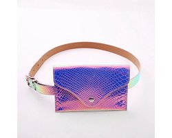 KIMU Klein Oliekleurig Envelop Heuptasje Riem Slangenprint - Iridescent Tas Holografisch Tasje Snakeskin Heuptas Festival