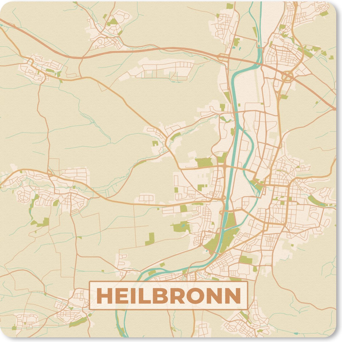 Muismat 20x20 cm - Mousepad Stadskaart - Heilbronn - Kaart - Vintage - Plattegrond - Muismatten - Stadskaart