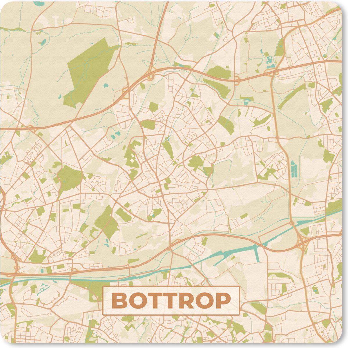 Muismat 20x20 cm - Mousepad Bottrop - Plattegrond - Kaart - Vintage - Stadskaart - Muismatten - Stadskaart