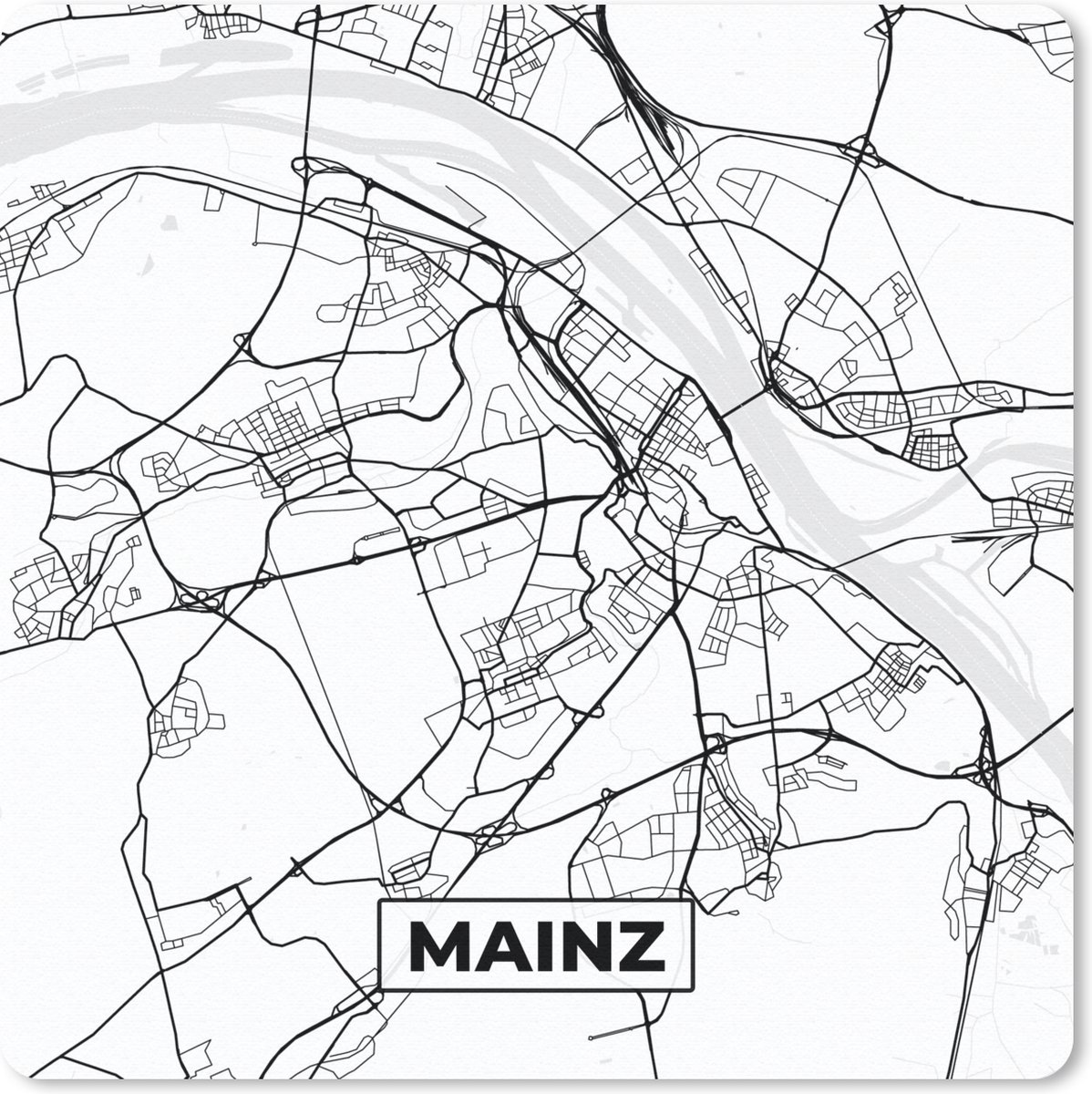 Muismat 20x20 cm - Mousepad Mainz - Plattegrond - Kaart - Stadskaart - Muismatten - Stadskaart