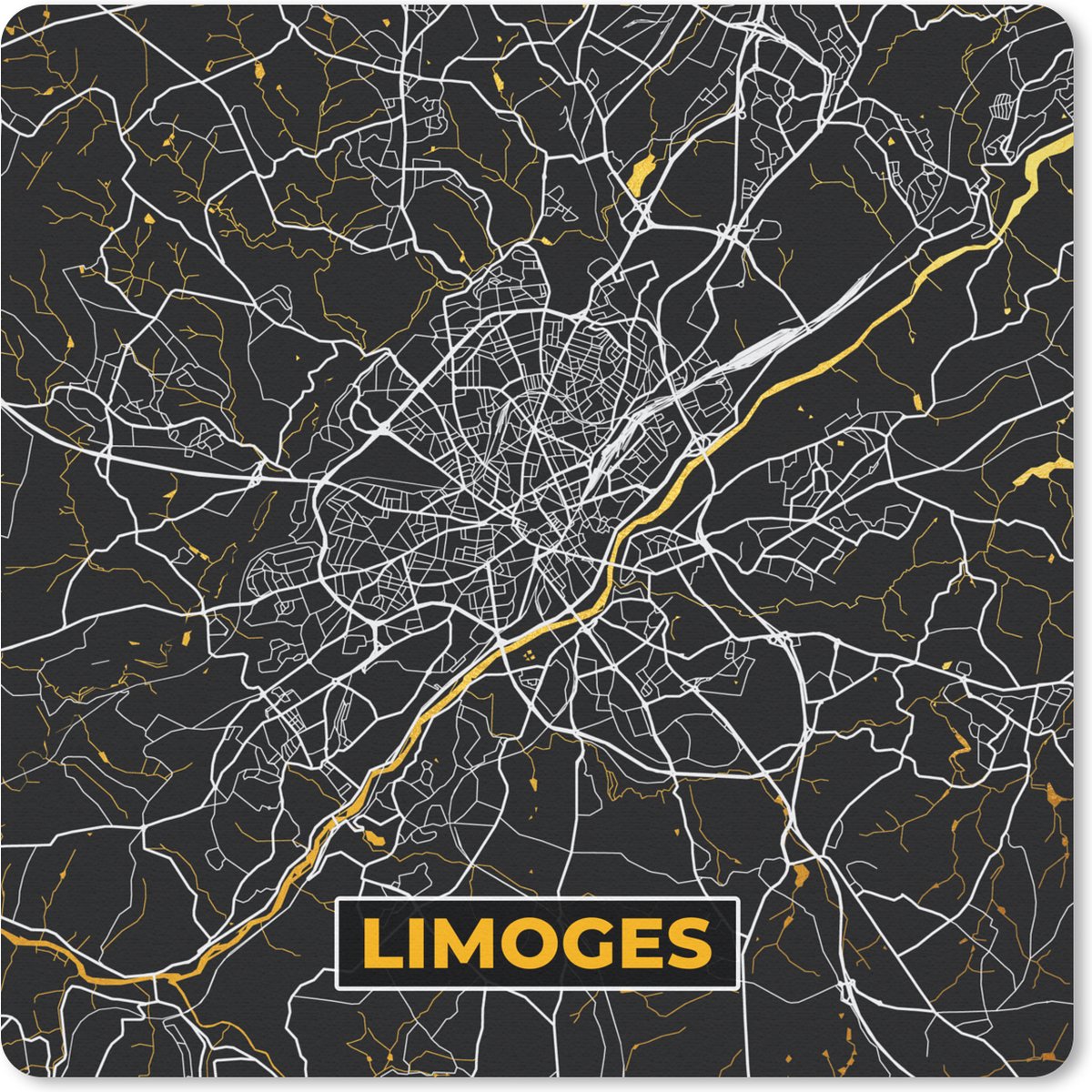 Muismat 30x30 cm - Mousepad Plattegrond - Limoges - Stadskaart - Frankrijk - Kaart - Muismatten - Stadskaart