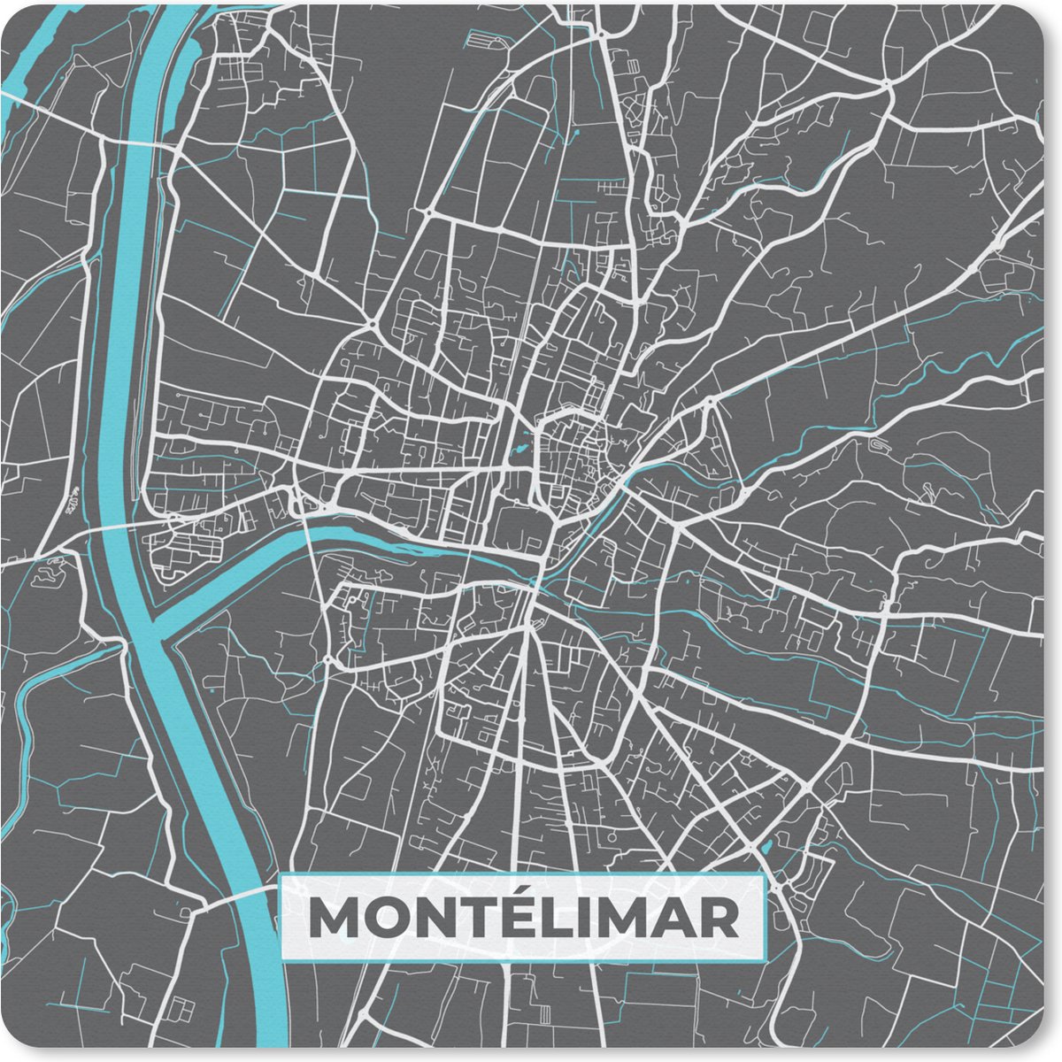 Muismat 30x30 cm - Mousepad Montélimar - Frankrijk - Stadskaart - Kaart - Plattegrond - Muismatten - Stadskaart