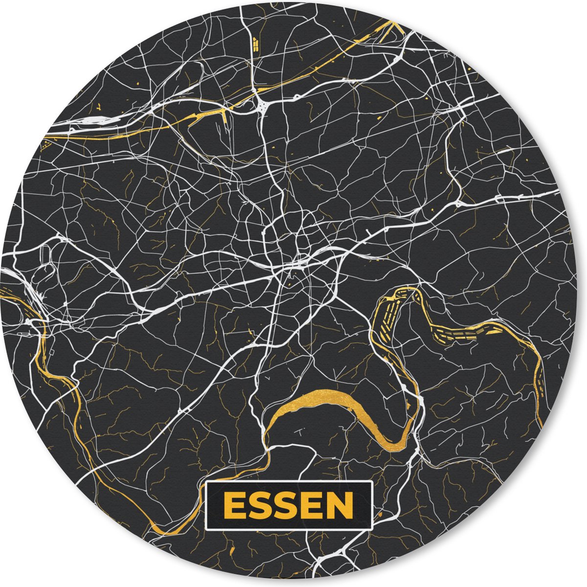 Muismat rond 40x40 cm - Mousepad Essen - Goud - Stadskaart - Plattegrond - Kaart - Duitsland - Ronde muismatten - Stadskaart