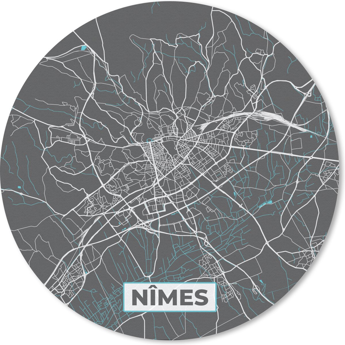 Muismat rond 30x30 cm - Mousepad Nîmes - Frankrijk - Plattegrond - Stadskaart - Kaart - Ronde muismatten - Stadskaart