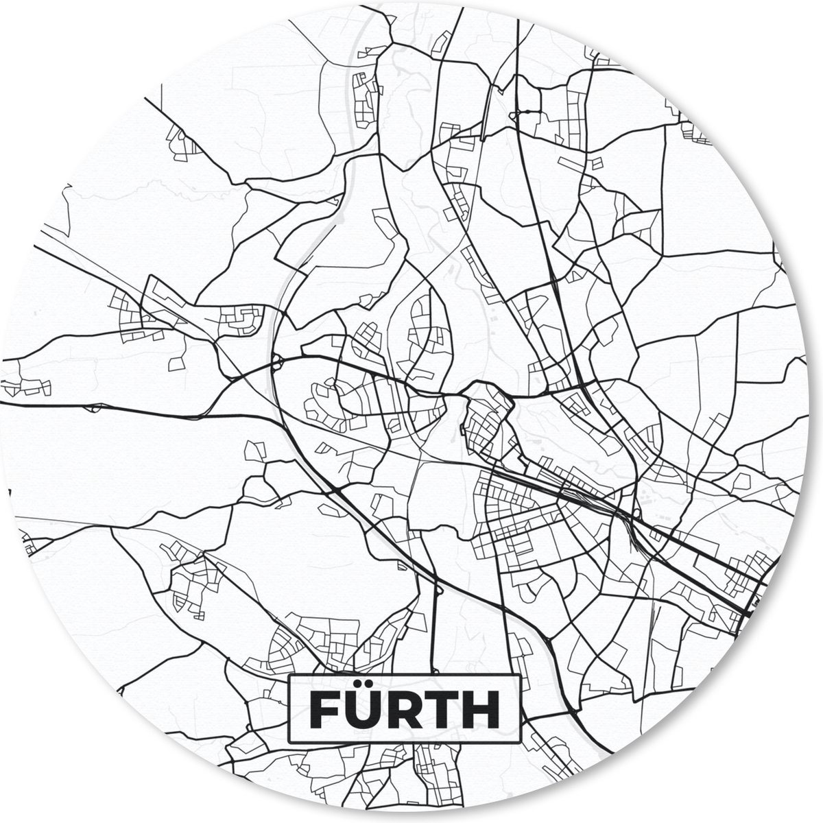 Muismat rond 50x50 cm - Mousepad Kaart - Fürth - Plattegrond - Stadskaart - Ronde muismatten - Stadskaart