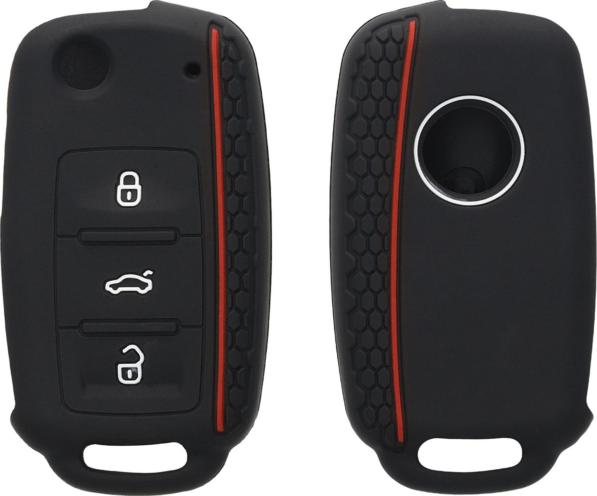 kwmobile autosleutel hoesje geschikt voor VW Skoda Seat 3-knops autosleutel hoes - Siliconen autosleutel behuizing - Auto sleutel case met honingraat - Sleuteletui in zwart / rood