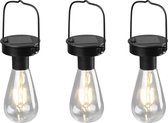 LED Hanglamp met Zonne-energie 3 Pack - Trion Camira - Dag en Nacht Sensor - Spatwaterdicht IP44 - Rond - Mat Zwart - Aluminium
